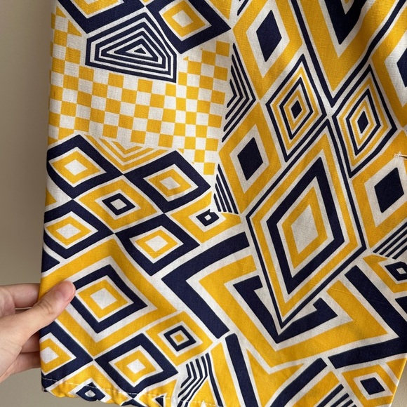 Jolida Vintage Geometric Button Front Dress, Yellow/Blue/White, Size Large - Picture 10 of 16